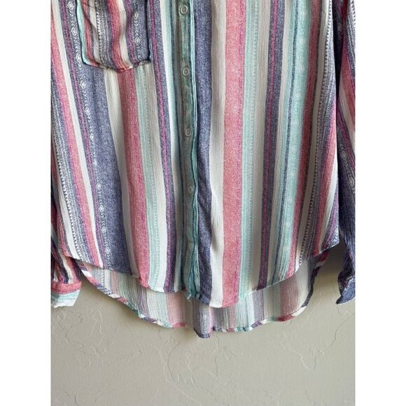 NWOT En Crème Striped Button Up Bohemian Southwestern Print Shirt Size Medium Ca - Picture 11 of 14